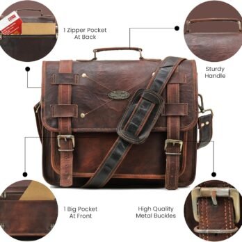 Vintage Leather Messenger Bag for Laptop